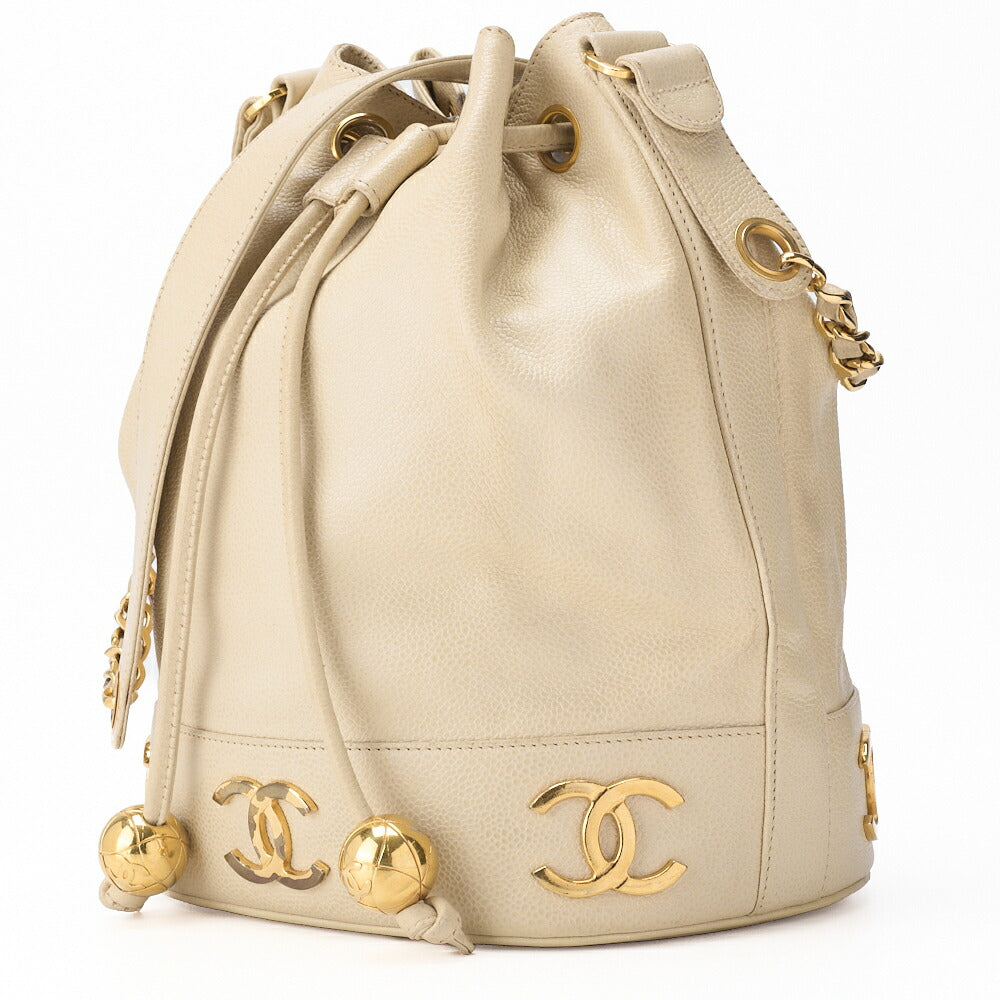 Pre-Owned Chain Shoulder Bag, Triple Coco, Caviar Skin, Elfenbein, Goldfarbene Metallteile, Pre-Owned