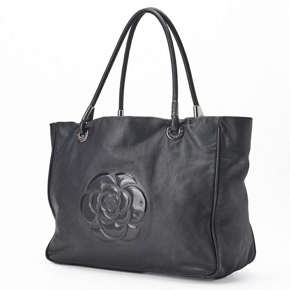 Pre-Owned Large Tote Bag Camellia Line Lambskin Black Silver-Tone Hardware Pre-Owned
