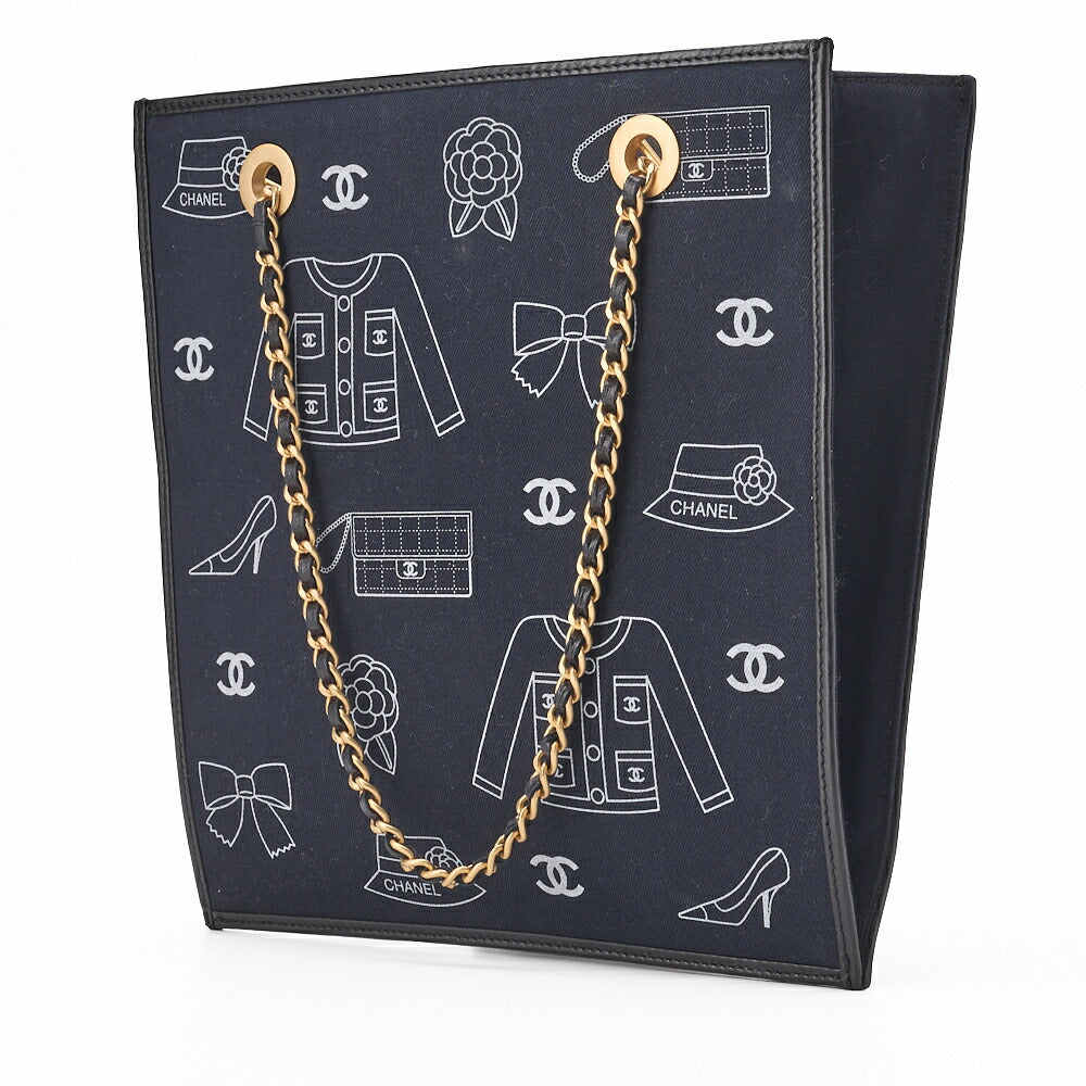 Pre-Owned Handbag, Icon Design, Cotton, Black, Gold-Tone Hardware, Pre-Owned