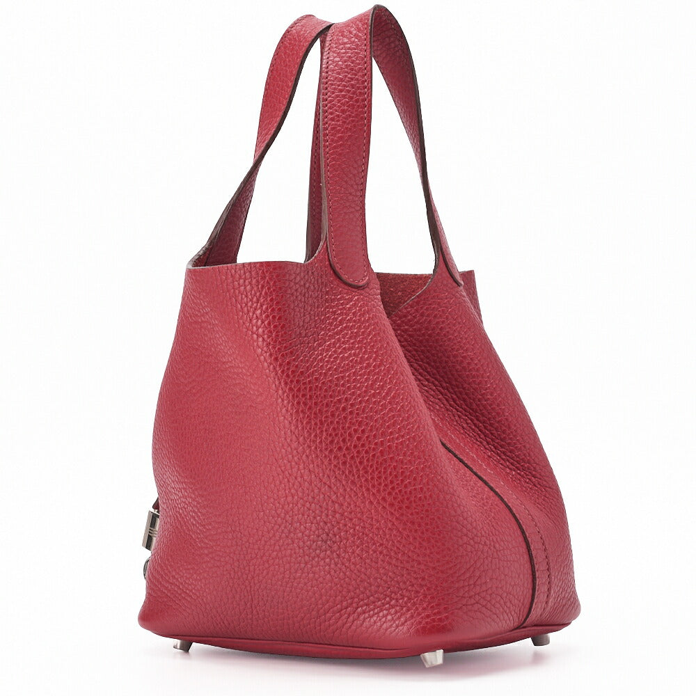 Pre-Owned Picotin Lock PM Handbag, Tryon Clemence, Rouge Garance, Silver-Tone Hardware, Pre-Owned