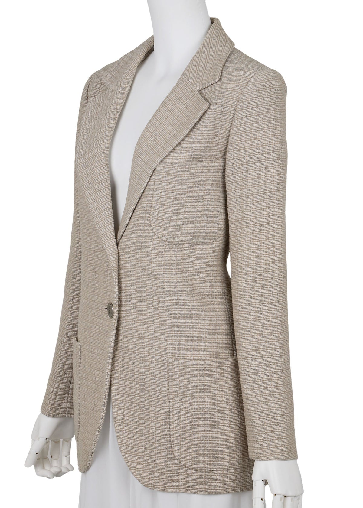 Pre-Owned Jacket, Long Sleeve, Cut-and-Sew, Cotton Blend, Beige, Gold-Tone Hardware, Pre-Owned