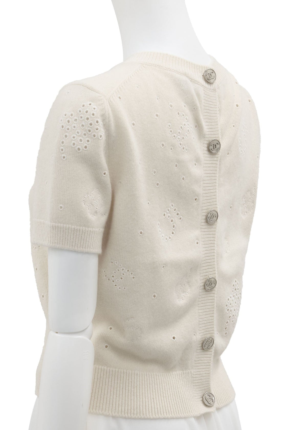 Pre-Owned T-Shirt, Short Sleeve, Knit, Cashmere, Ivory, Gold-Tone Hardware, Pre-Owned