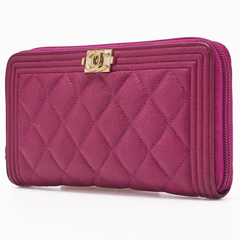 Pre-Owned Long Wallet, Matelasse, Caviar Skin, Rose Pink, Gold-Tone Hardware, Pre-Owned