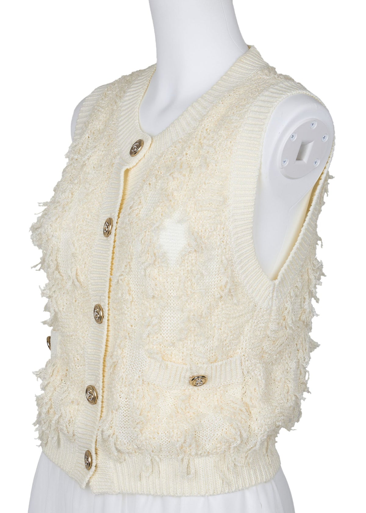 Pre-Owned Knitted Vest, Camisole, Cotton Blend, Ivory, Gold-Tone Hardware, Pre-Owned