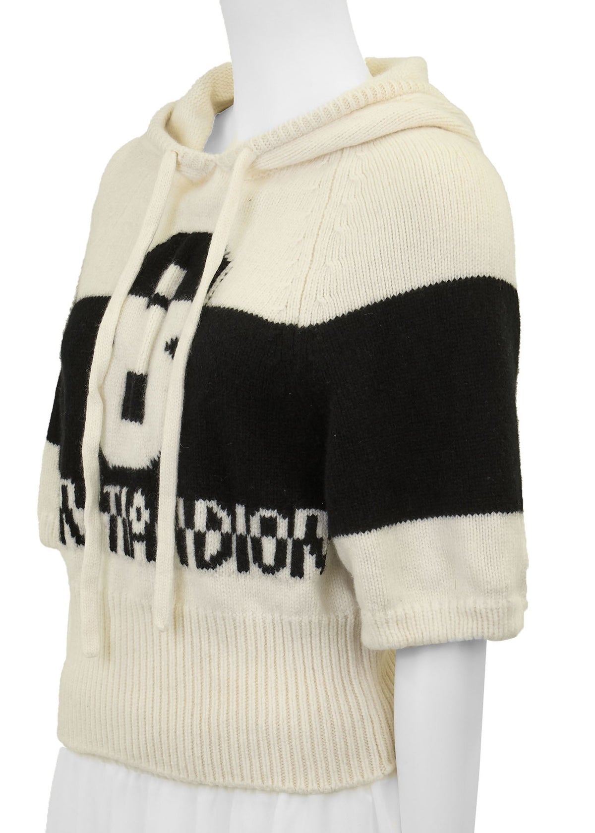 Pre-Owned Hoodie, Knit, Cut and Sew, Wool Cashmere Blend, Ivory, Silver-Tone Hardware, Pre-Owned