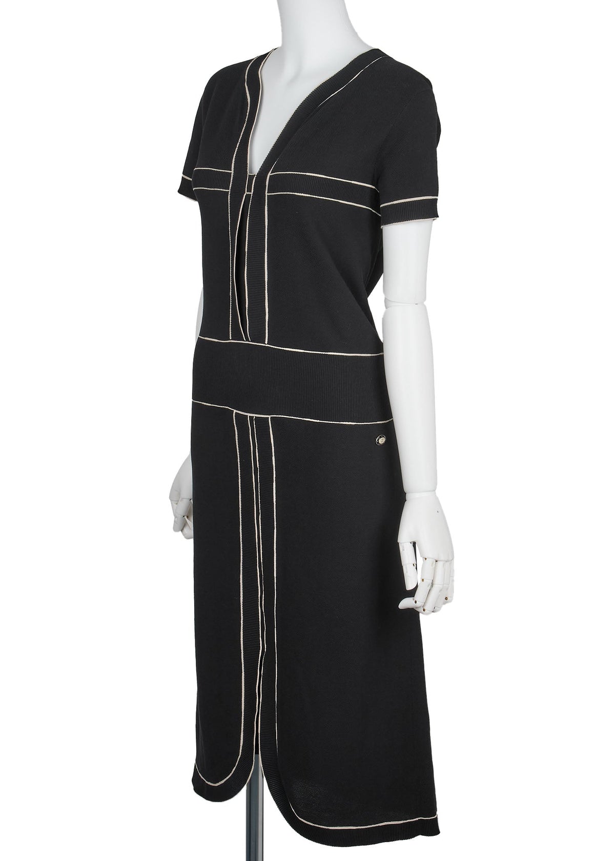 Pre-Owned One Piece Dress, Short Sleeve, Cotton, Black, Pre-Owned