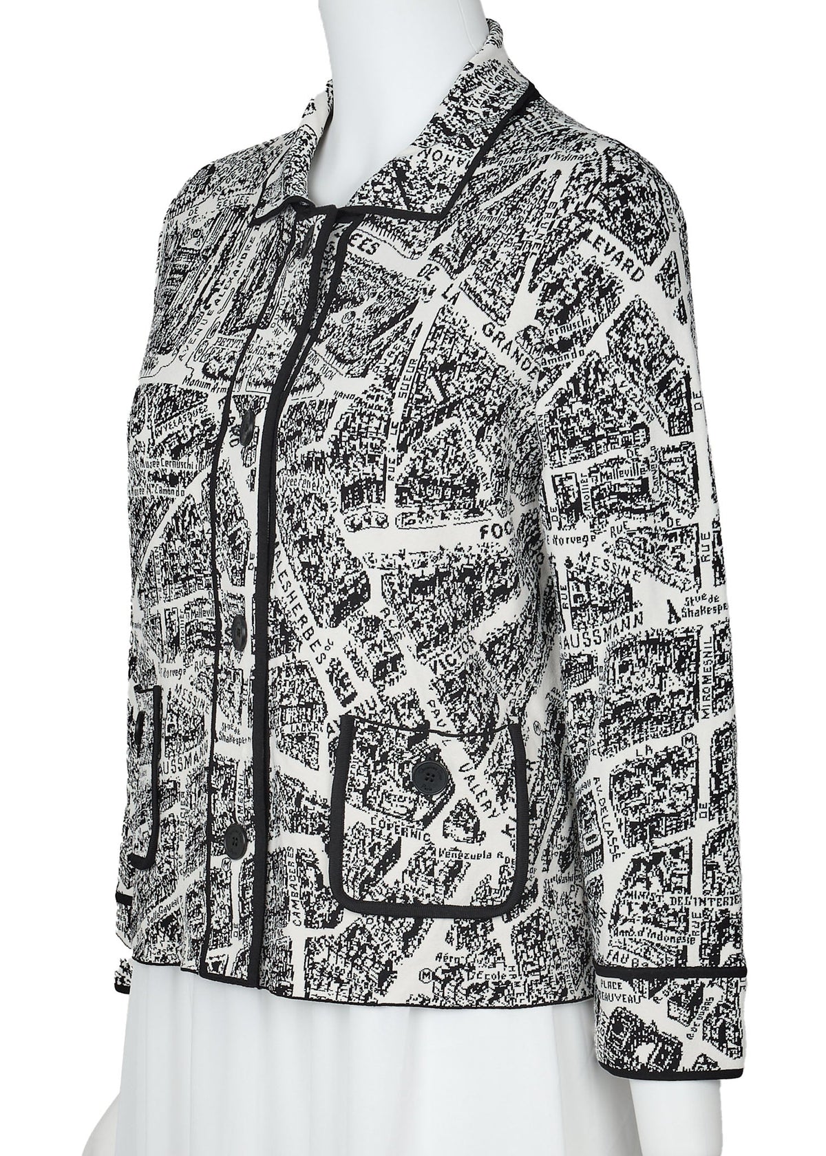 Pre-Owned Jacket, Long Sleeve, Cut-and-Sew, Viscose Blend, White, Silver-Tone Hardware, Pre-Owned