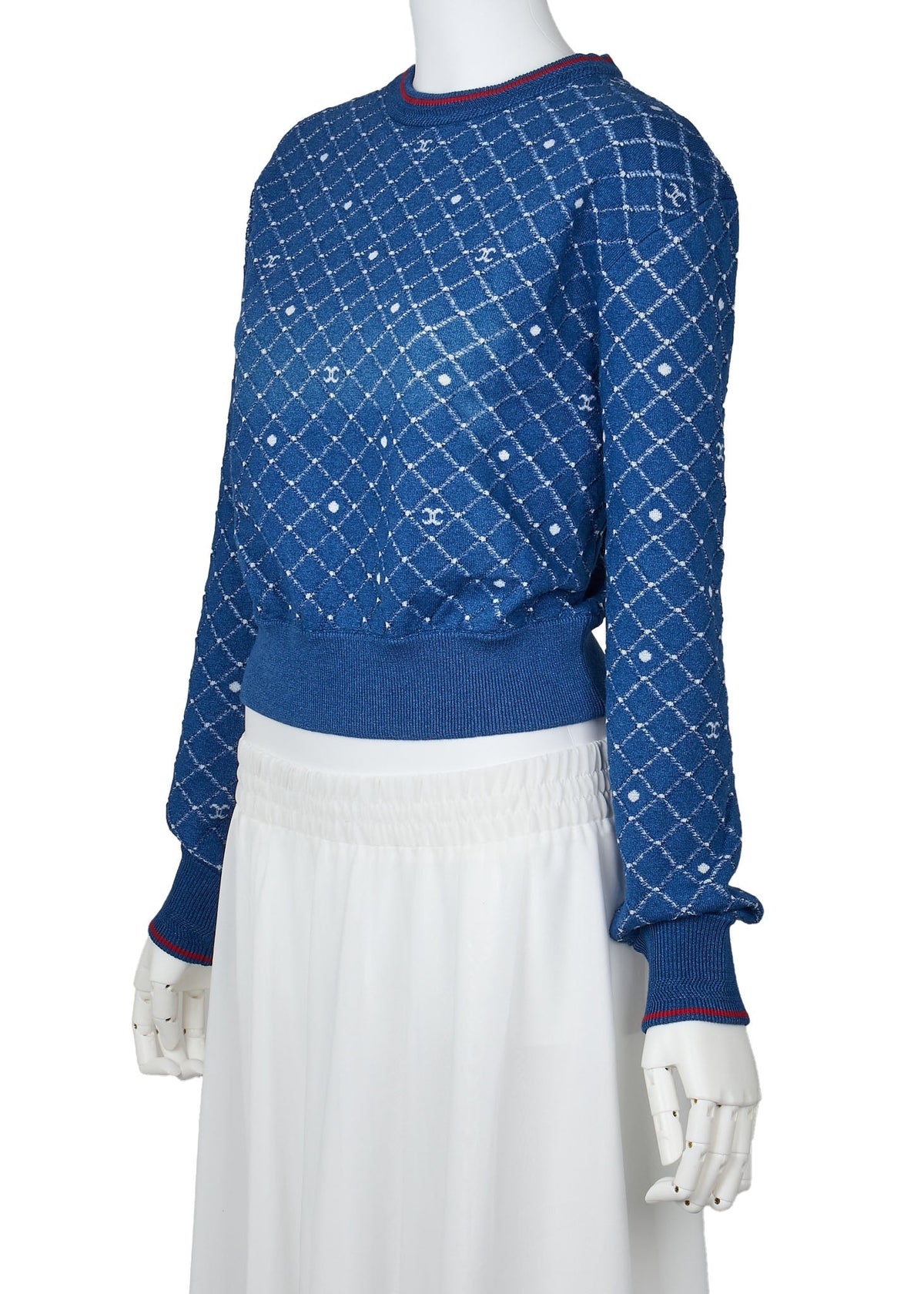 Pre-Owned Knit Sweater, Coco Mark, Matelasse, Cotton Blend, Blue, Pre-Owned