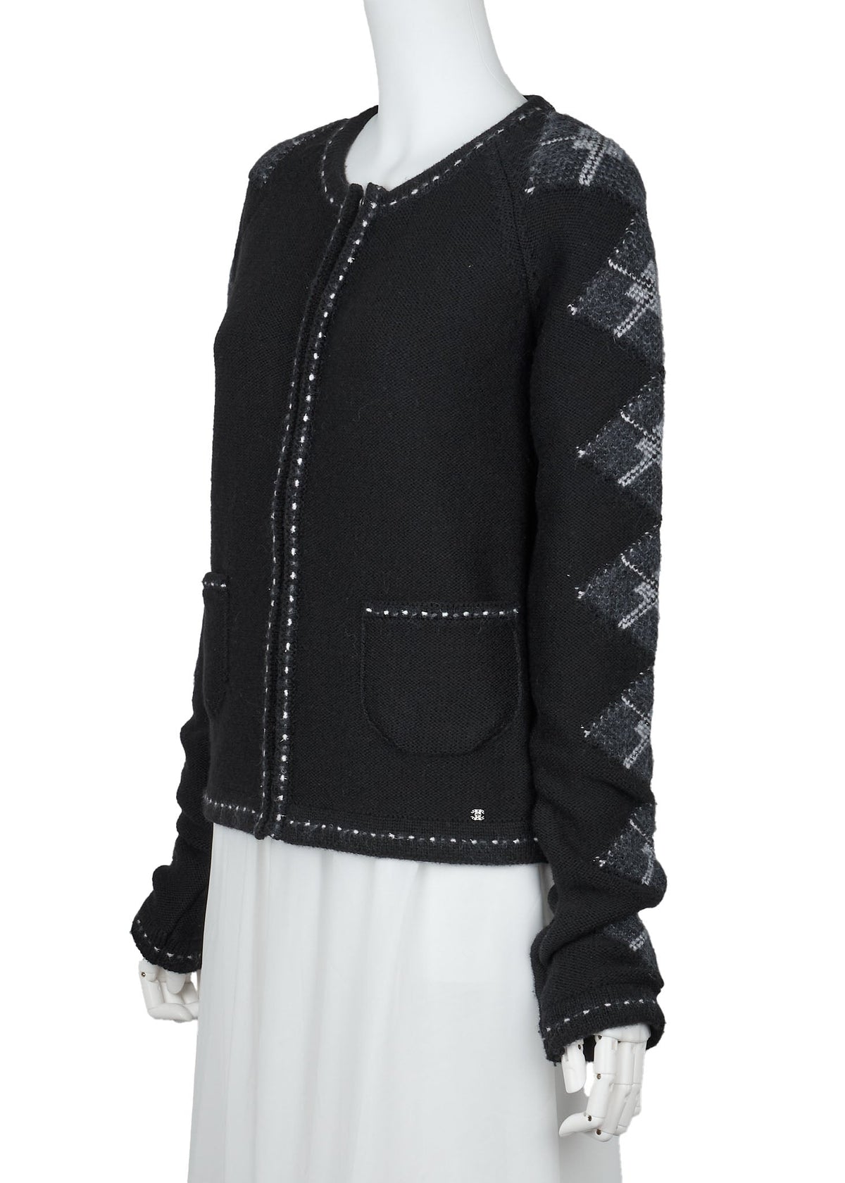 Pre-Owned Cardigan, Coco Charm Zip, Knit, Black, Silver-Tone Hardware, Pre-Owned