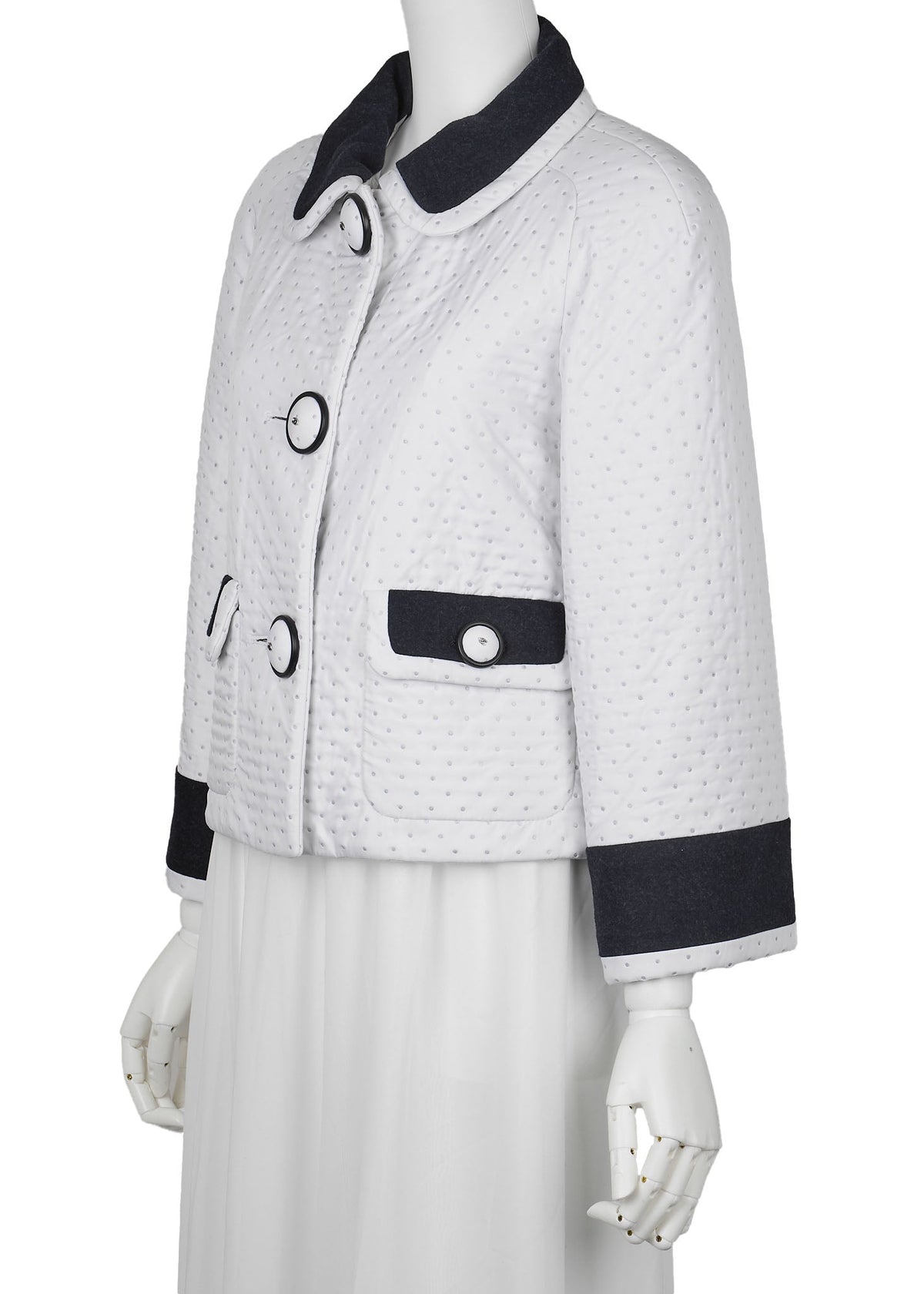 Pre-Owned Blouson Jacket, Coco Mark Dot, Long Sleeve, Polyester, White, Gold-Tone Hardware, Pre-Owned