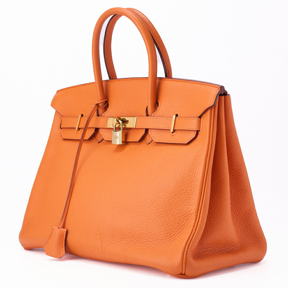 Gebrauchte Birkin 35 Handtasche Tryon Clément Leder Clément Orange Goldfarbene Hardware Gebraucht