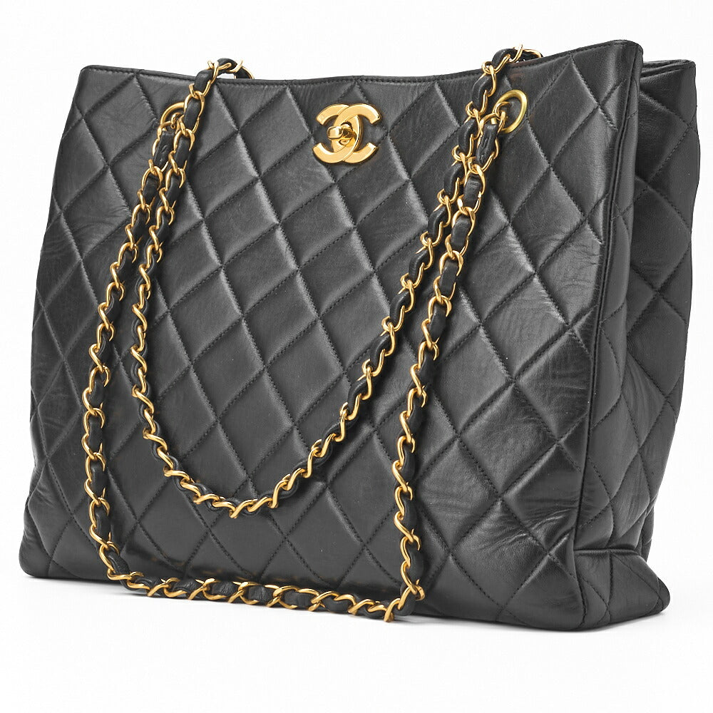 Pre-Owned Shoulder Bag Matelasse Turn Lock Double Chain Lambskin Black Gold-Tone Hardware Pre-Owned