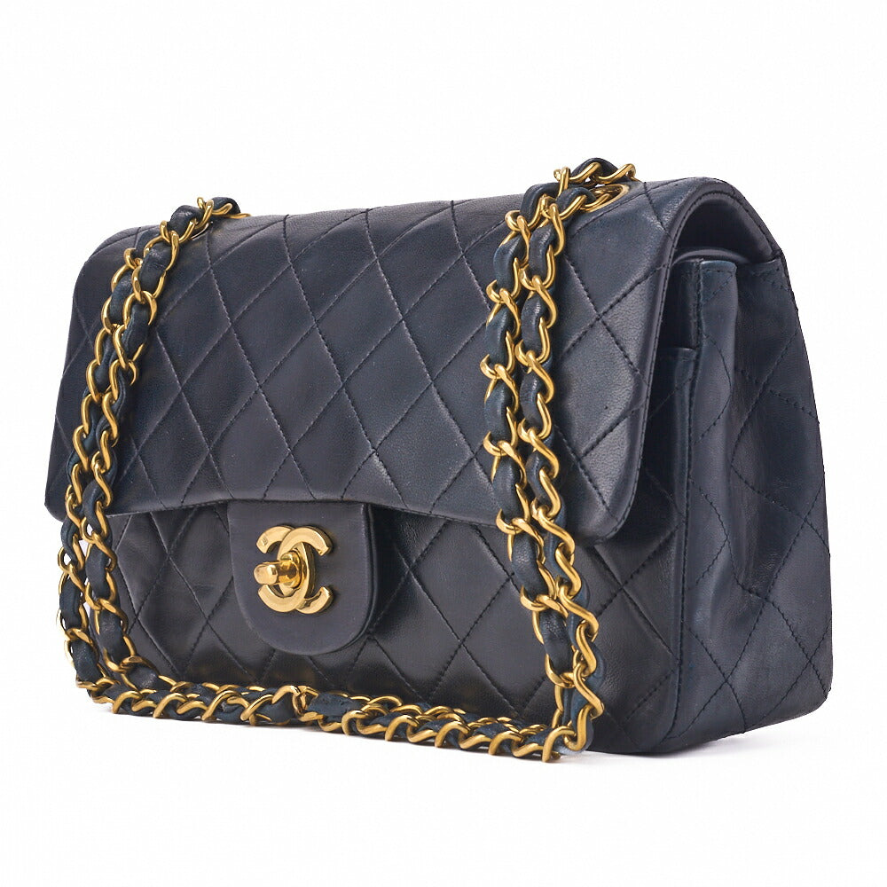 Pre-Owned Chain Shoulder Bag Matelasse Double Flap Lambskin Dark Navy Gold-Tone Hardware Pre-Owned