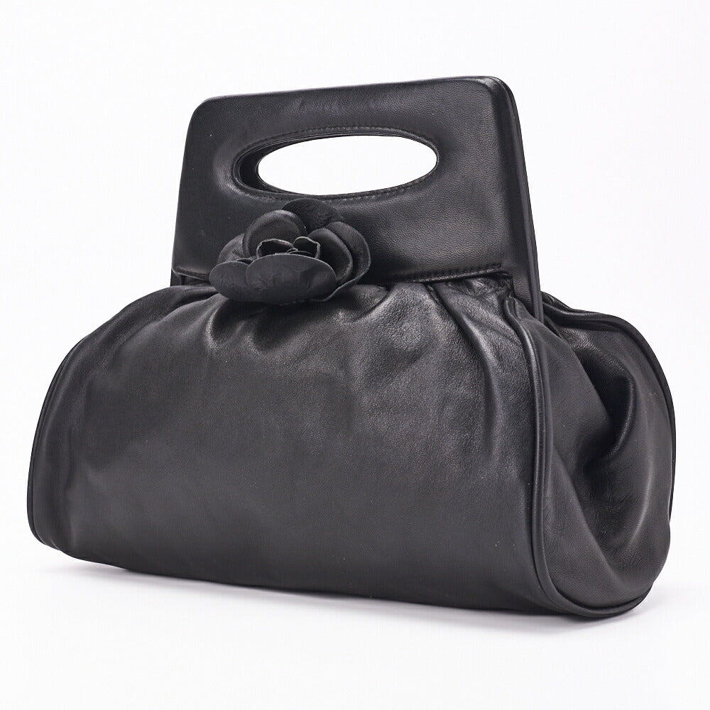 Pre-Owned Camellia Gamaguchi Handbag Mini Shoulder Bag Lambskin Black Silver-Tone Hardware Pre-Owned