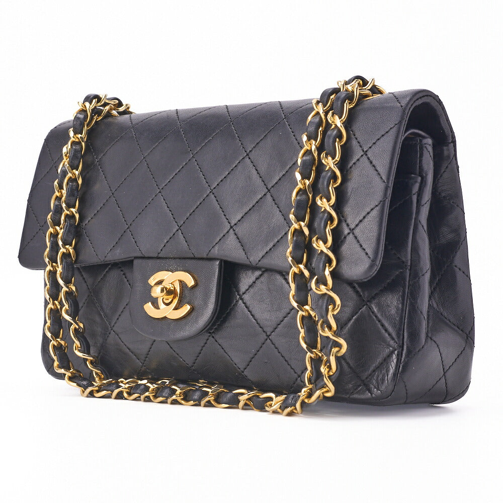 Pre-Owned Chain Shoulder Bag Matelasse Double Flap 23 Lambskin Black Gold-Tone Hardware Pre-Owned