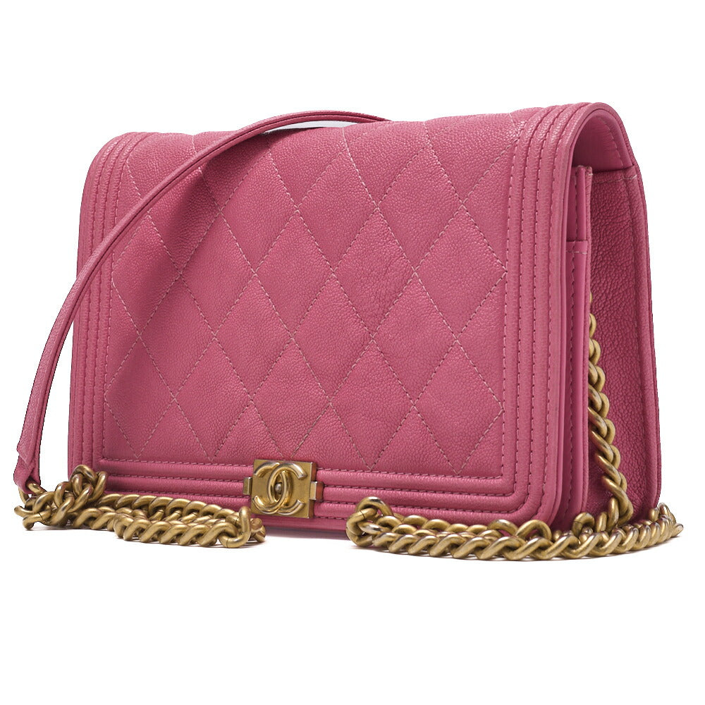 Pre-Owned Boy Matelasse Chain Wallet Caviar Skin Pink Gold-Tone Hardware Pre-Owned