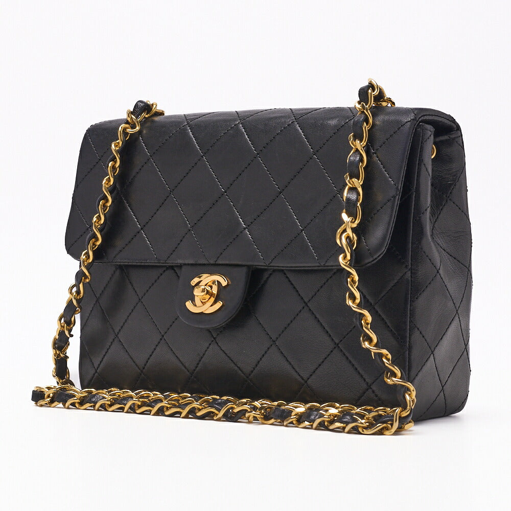 Sac bandoulière d'occasion Mini matelassé en cuir d'agneau noir et métal doré