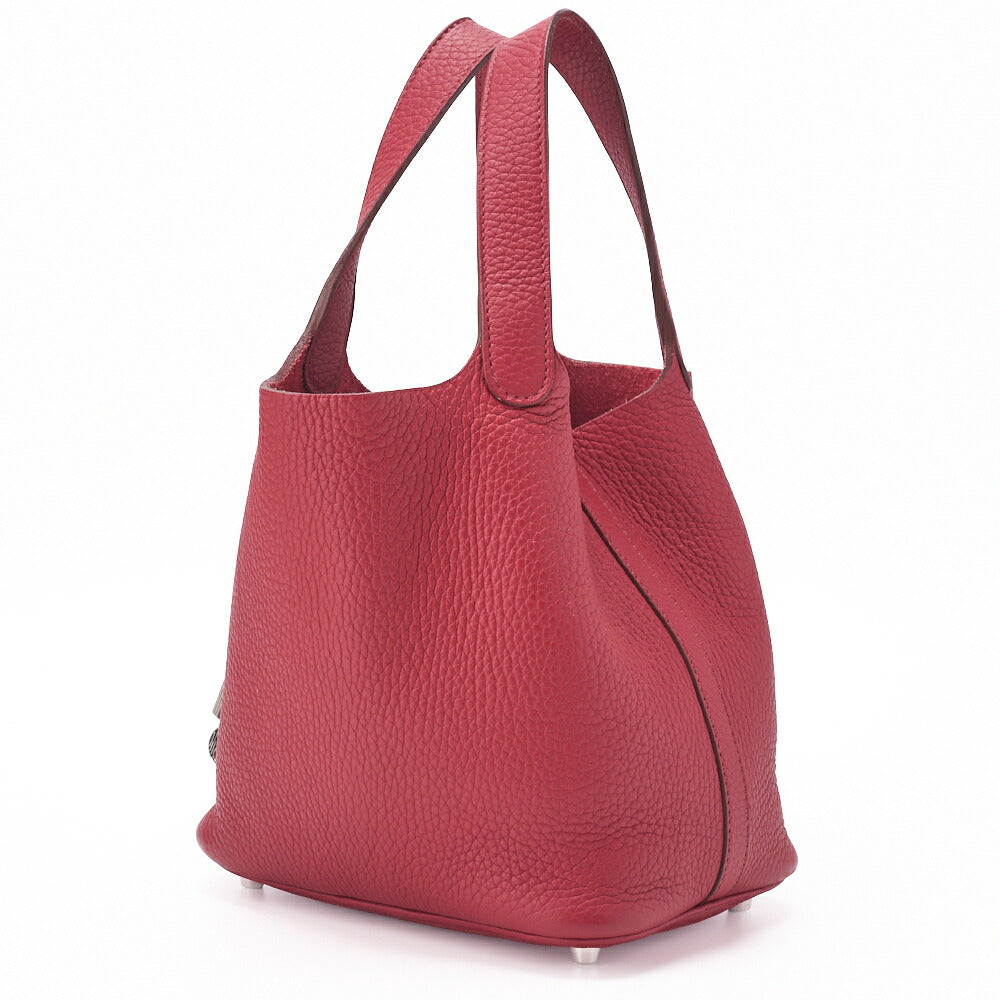 Gebrauchte Picotin Lock PM Handtasche Tryon Clemence Rouge Garance Silberfarbene Hardware Gebraucht