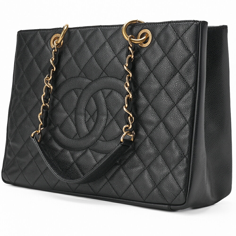 Pre-Owned Shoulder Tote Bag Matelasse Caviar Leather Black Gold-Tone Hardware Pre-Owned