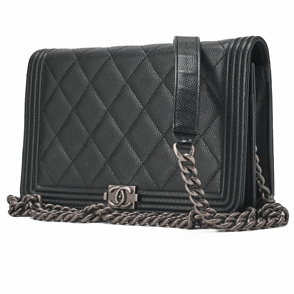 Pre-Owned Boy Matelasse Chain Wallet Caviar Skin Black Silver-Tone Hardware Pre-Owned