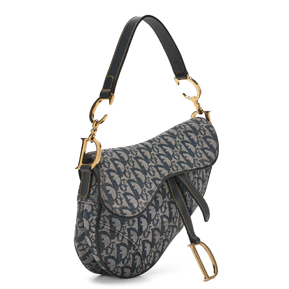Pre-Owned Trotter Saddle Bag Canvas Leather Navy Gold-Tone Hardware Pre-Owned