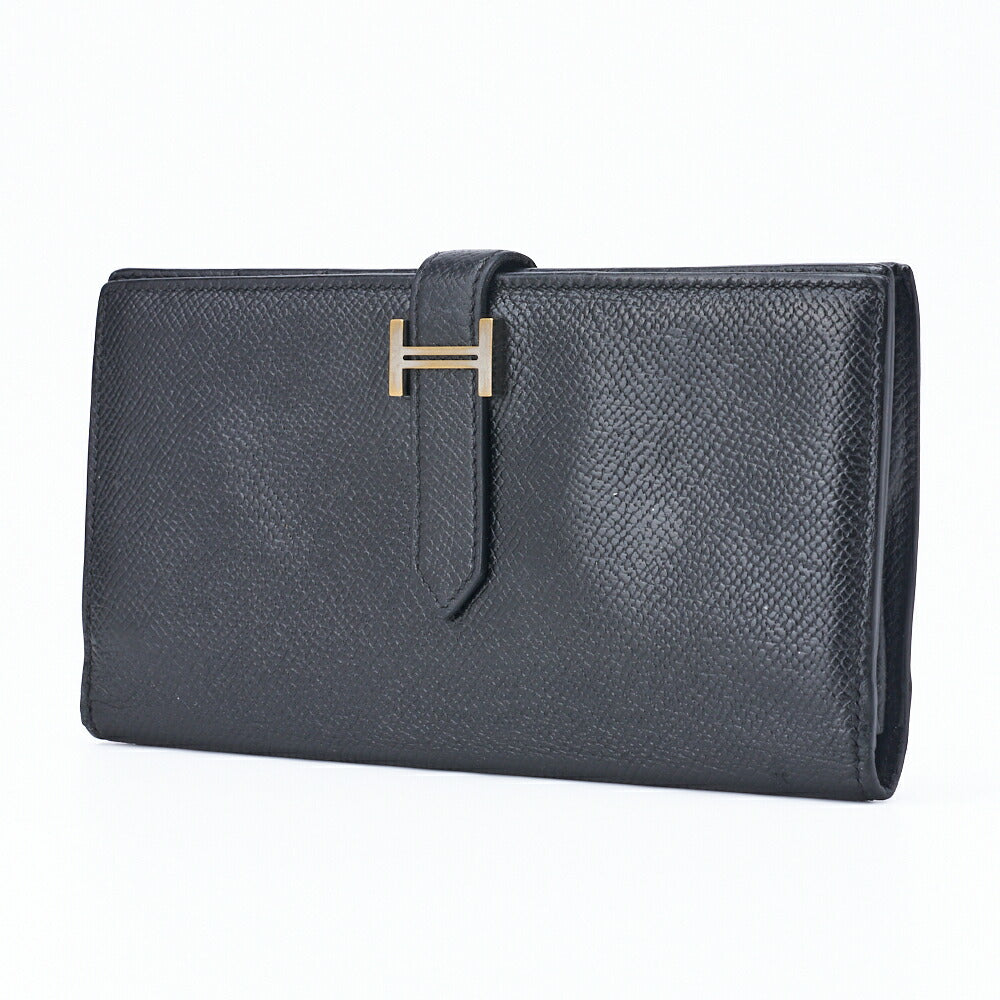 Pre-Owned Bearn Soufflet Bi-fold Wallet Epson Leather Black Silver-Tone Hardware Pre-Owned