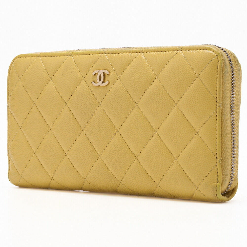 Pre-Owned Long Wallet, Matelasse, Caviar Skin, Yellow, Gold-Tone Hardware, Pre-Owned