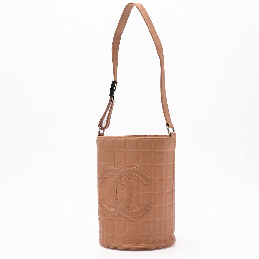 Sac seau d'occasion, Choco Bar Coco Mark, cuir d'agneau, rose, finitions argentées, d'occasion