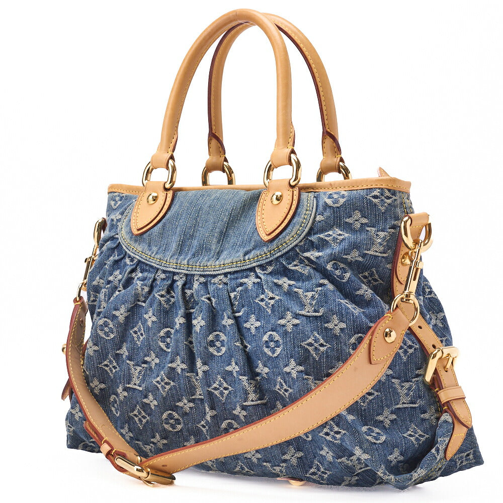 Pre-Owned Vuitton Shoulder Bag 2WAY Monogram Denim Blue Gold-Tone Hardware Pre-Owned