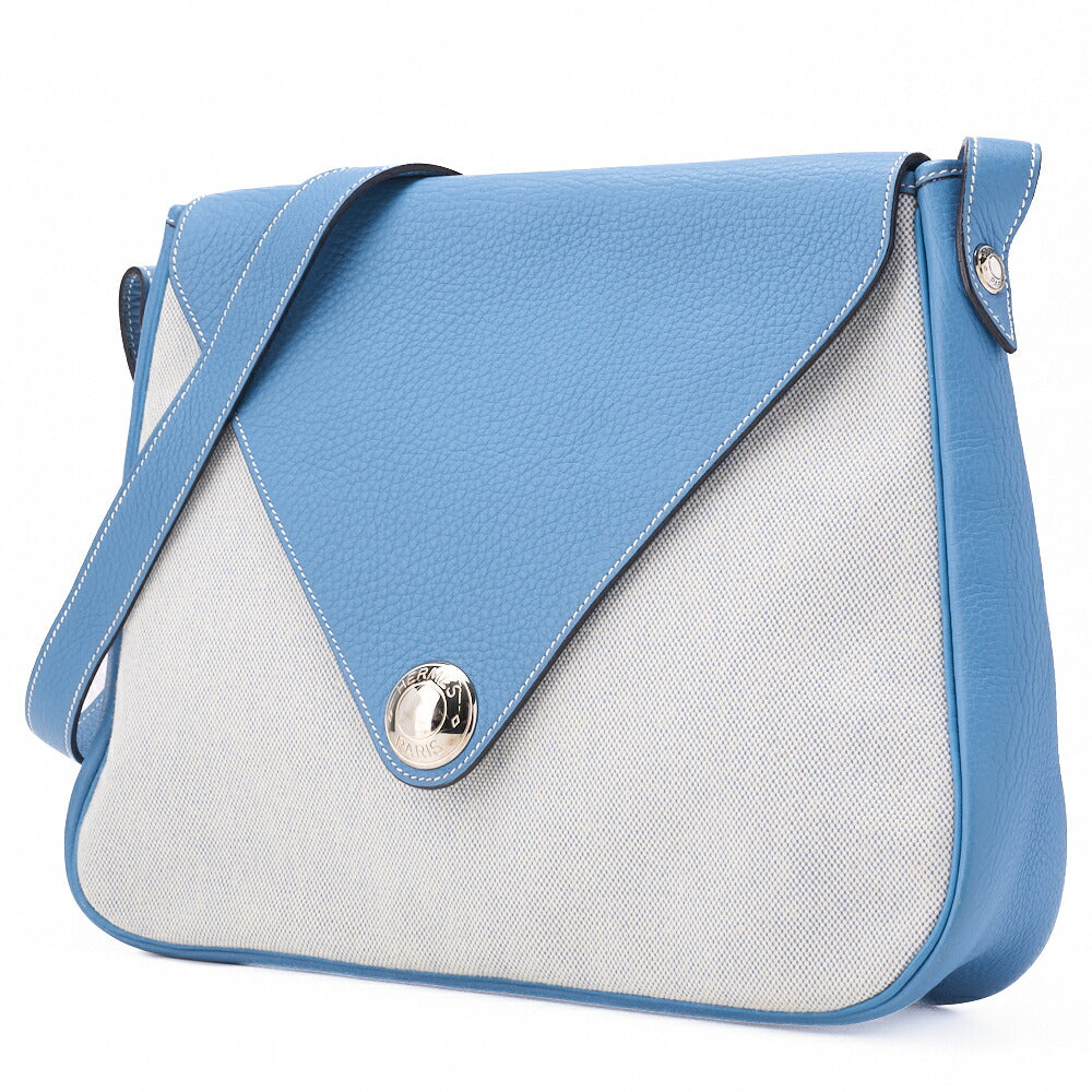 Sac à bandoulière Christine d'occasion en toile Ash Buffle Blue Jean, quincaillerie argentée.