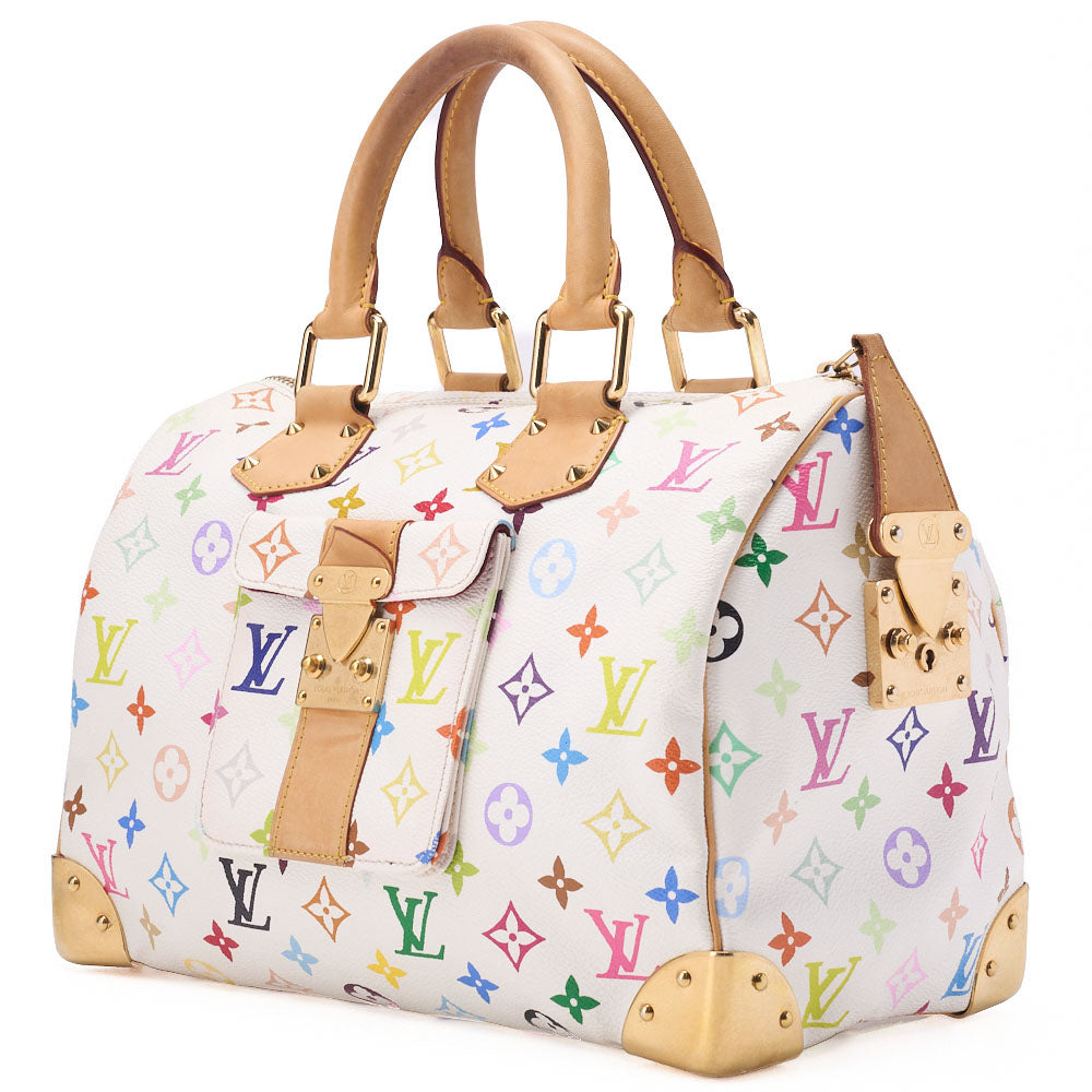 Pre-Owned Vuitton Shoulder Bag, Monogram Multicolor, Canvas, White, Gold-Tone Hardware, Pre-Owned