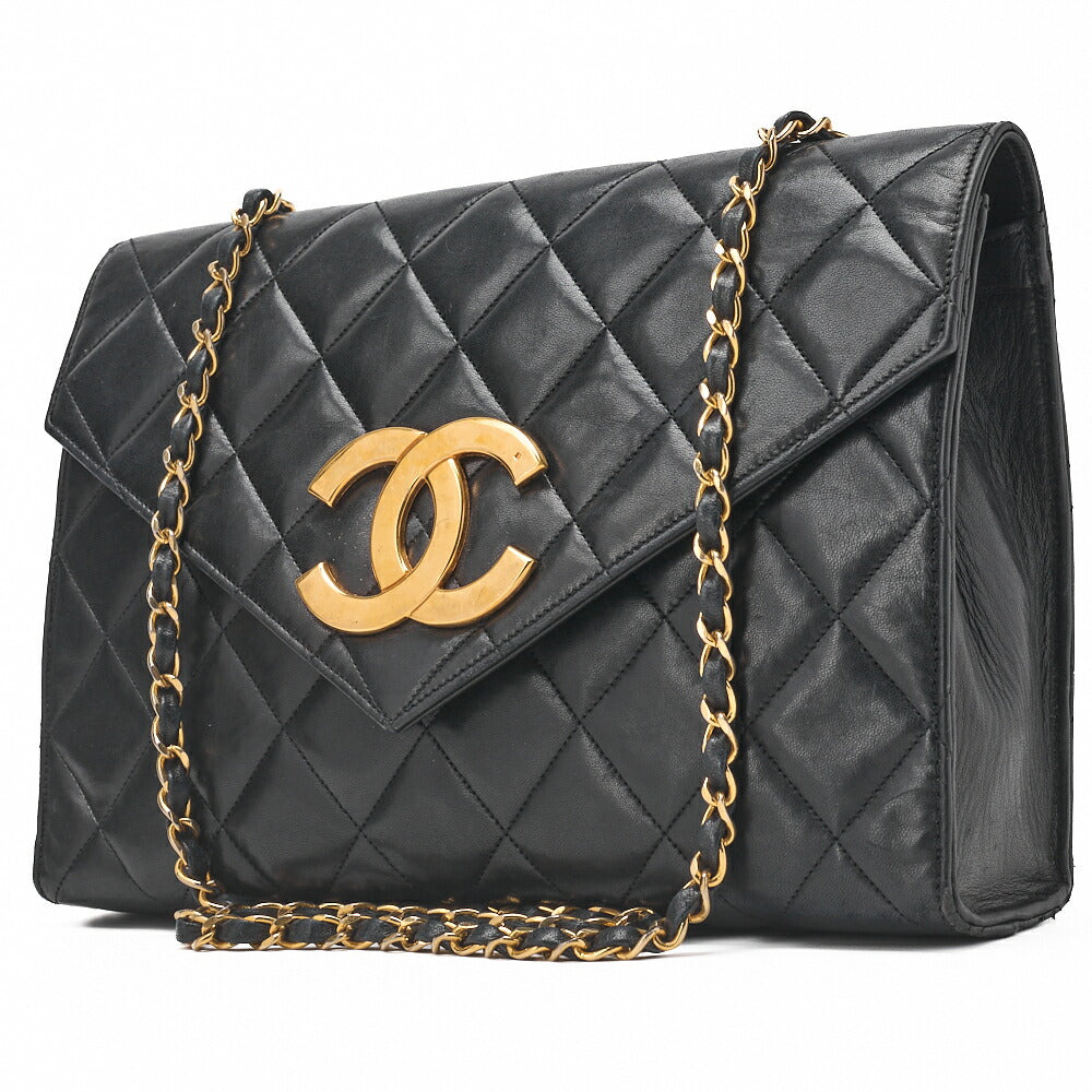Pre-Owned Shoulder Bag, Deca Matelasse, Coco V Flap, Lambskin, Black, Gold-Tone Hardware, Pre-Owned