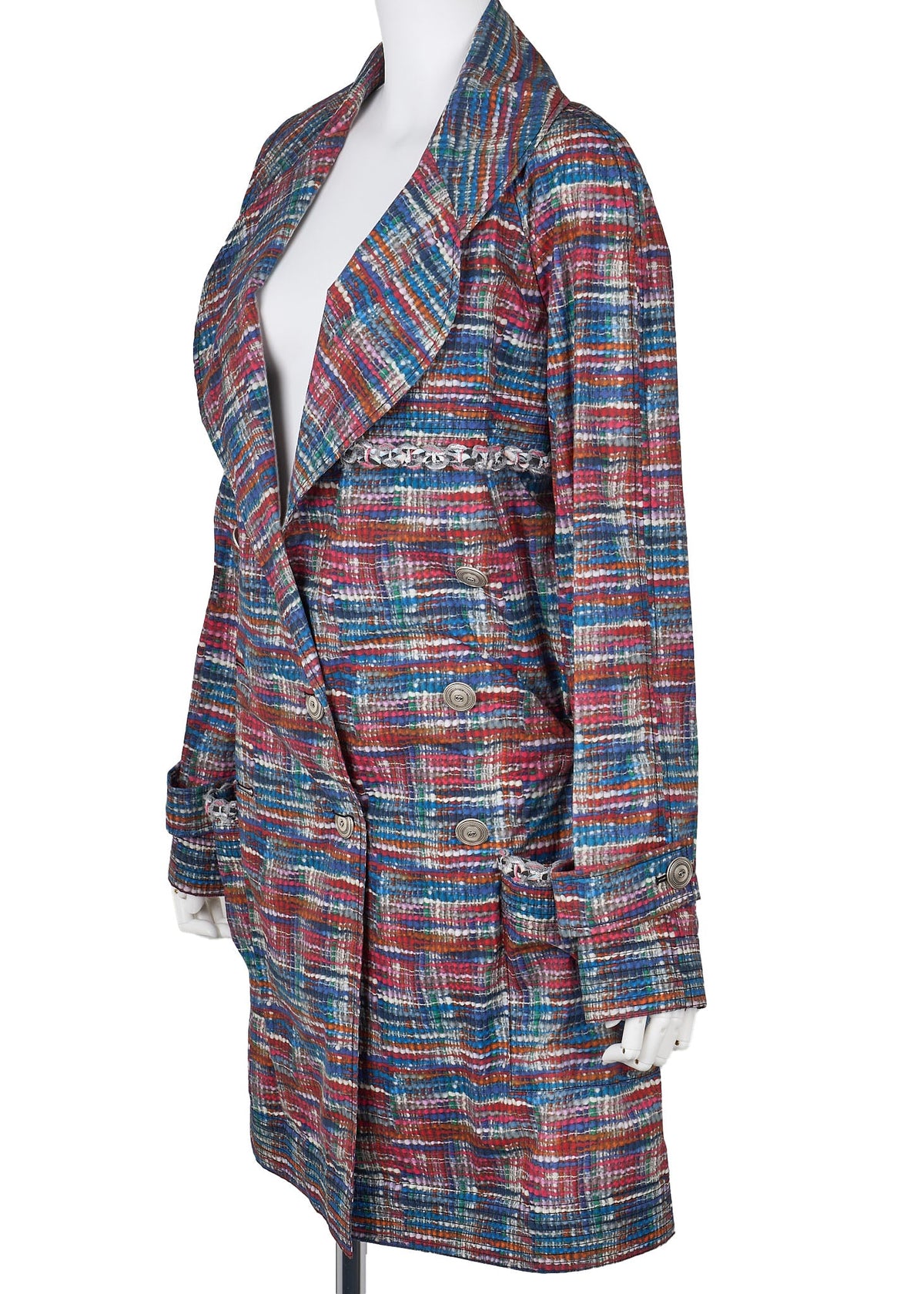 Pre-Owned Outerwear Jacket, Coco Button, Cotton Polyester Blend, Multicolor, Silver-Tone Hardware, Pre-Owned