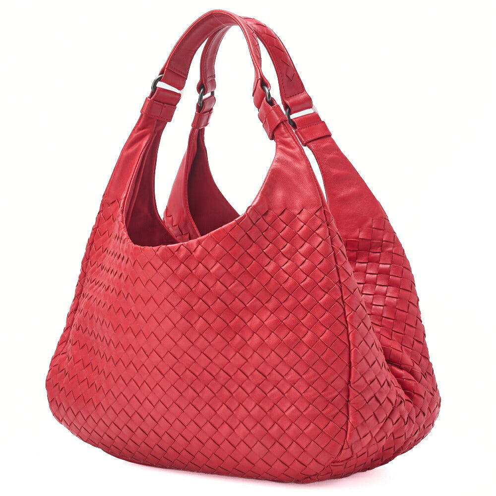 Pre-Owned Veneta Shoulder Tote Bag Intrecciato Lambskin Red Gold-Tone Hardware Pre-Owned