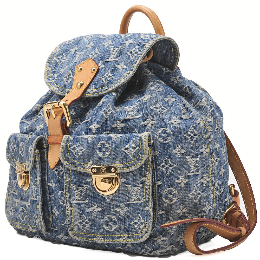Pre-Owned Vuitton Shoulder Backpack Bag Monogram Denim Blue Gold-Tone Hardware Pre-Owned