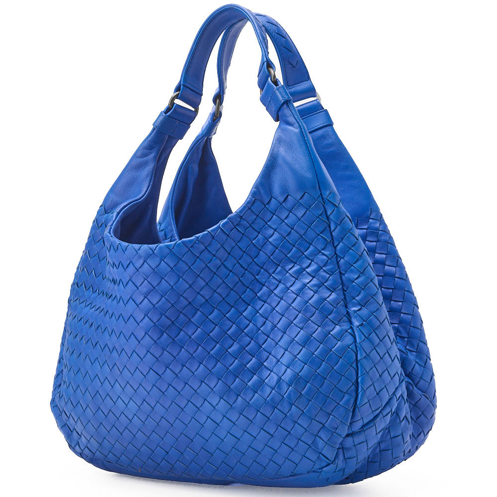 Pre-Owned Veneta Shoulder Tote Bag Intrecciato Lambskin Blue Gold-Tone Hardware Pre-Owned