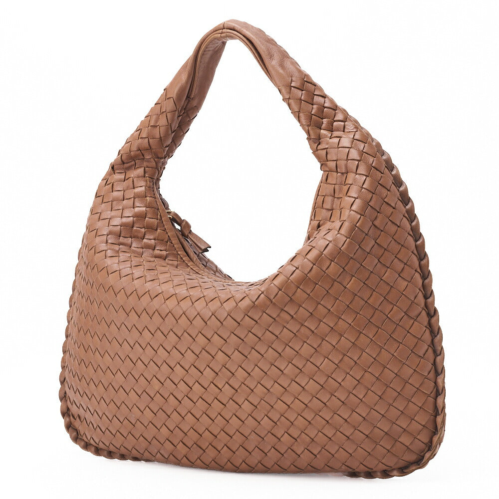 Pre-Owned Veneta Shoulder Tote Bag Intrecciato Lambskin Brown Gold-Tone Hardware Pre-Owned