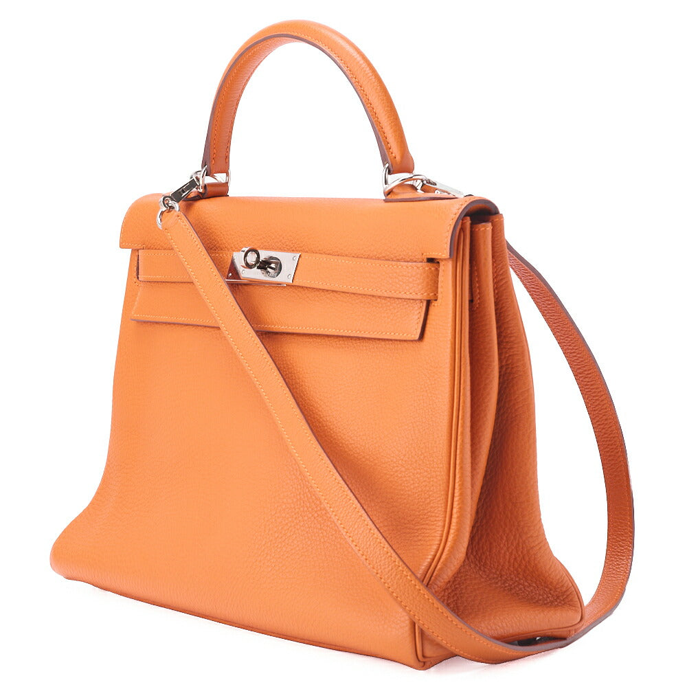Pre-Owned Kelly 32 Handbag, Togo, Orange, Silver-Tone Hardware, Pre-Owned