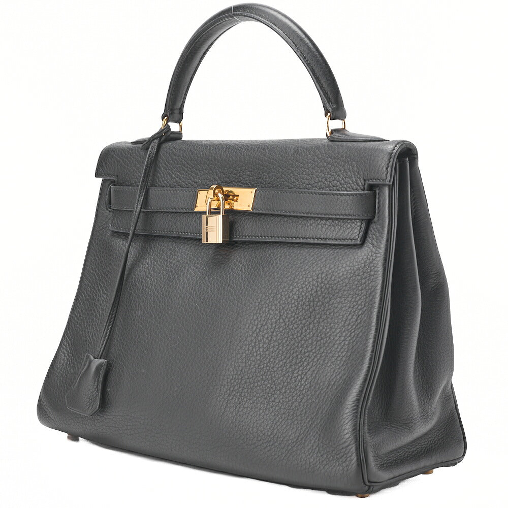 Pre-Owned Kelly 32 Handbag, Tryon Clemence Leather, Black, Gold-Tone Hardware, Pre-Owned