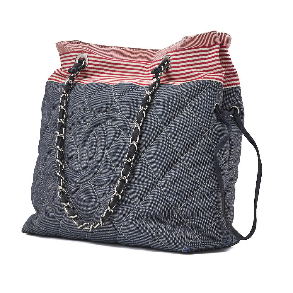 Pre-Owned Shoulder Bag Coco Mark Denim Gray Gold-Tone Hardware Pre-Owned