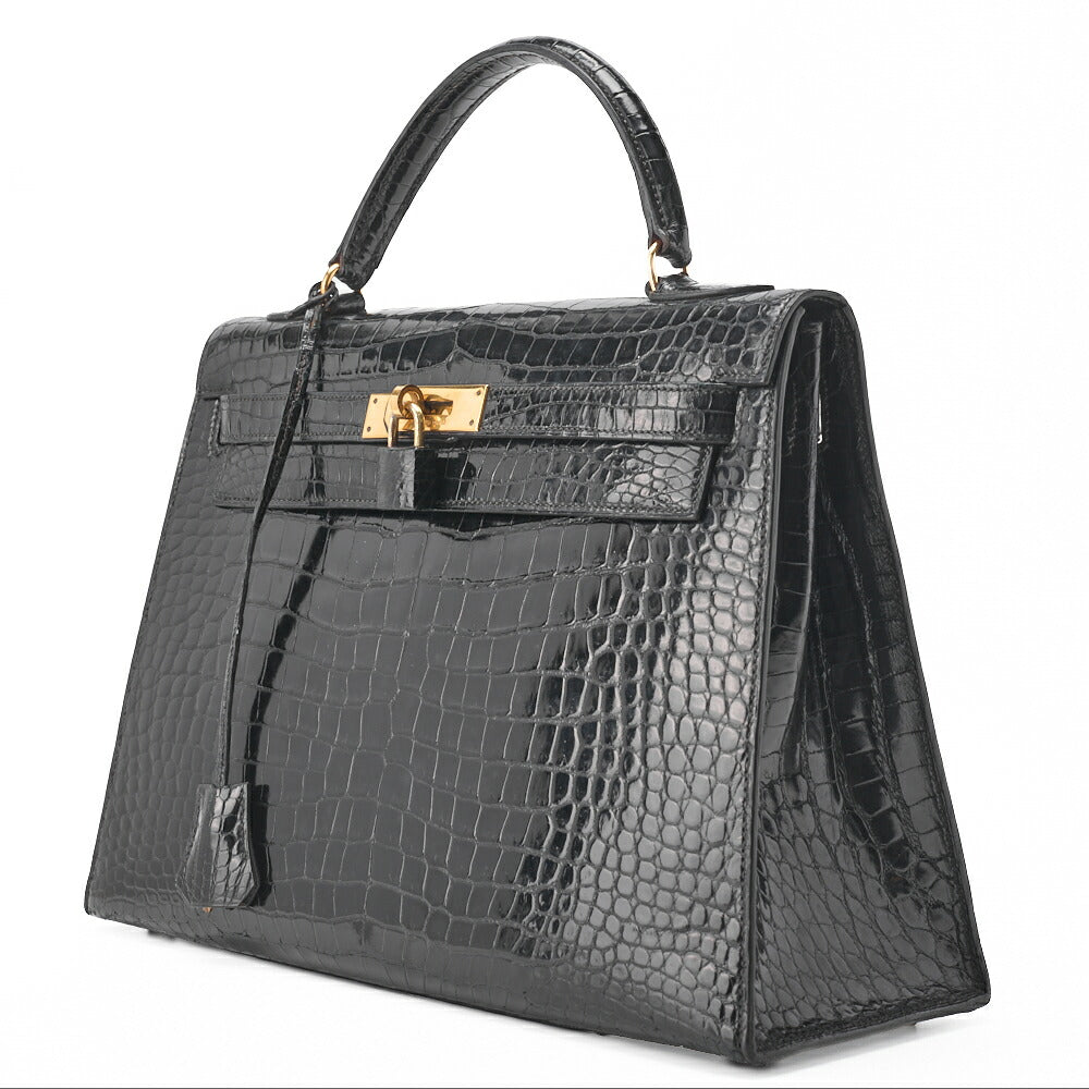 Pre-Owned Kelly 32 Handbag Crocodile Black Gold-Tone Hardware Pre-Owned