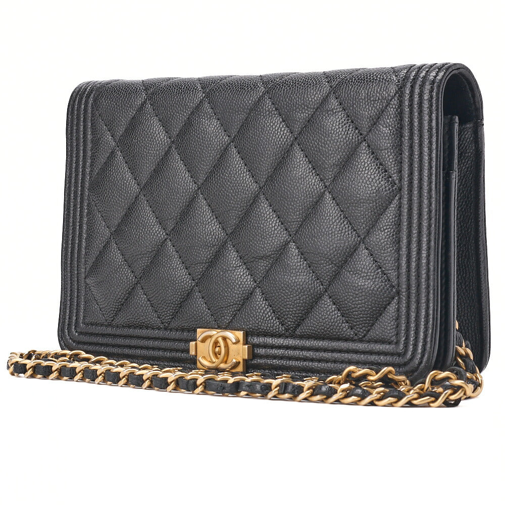 Pre-Owned Boy Matelasse Chain Wallet Caviar Skin Black Gold-Tone Hardware Pre-Owned