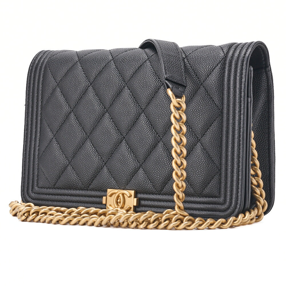 Pre-Owned Boy Matelasse Chain Wallet Caviar Skin Black Gold-Tone Hardware Pre-Owned