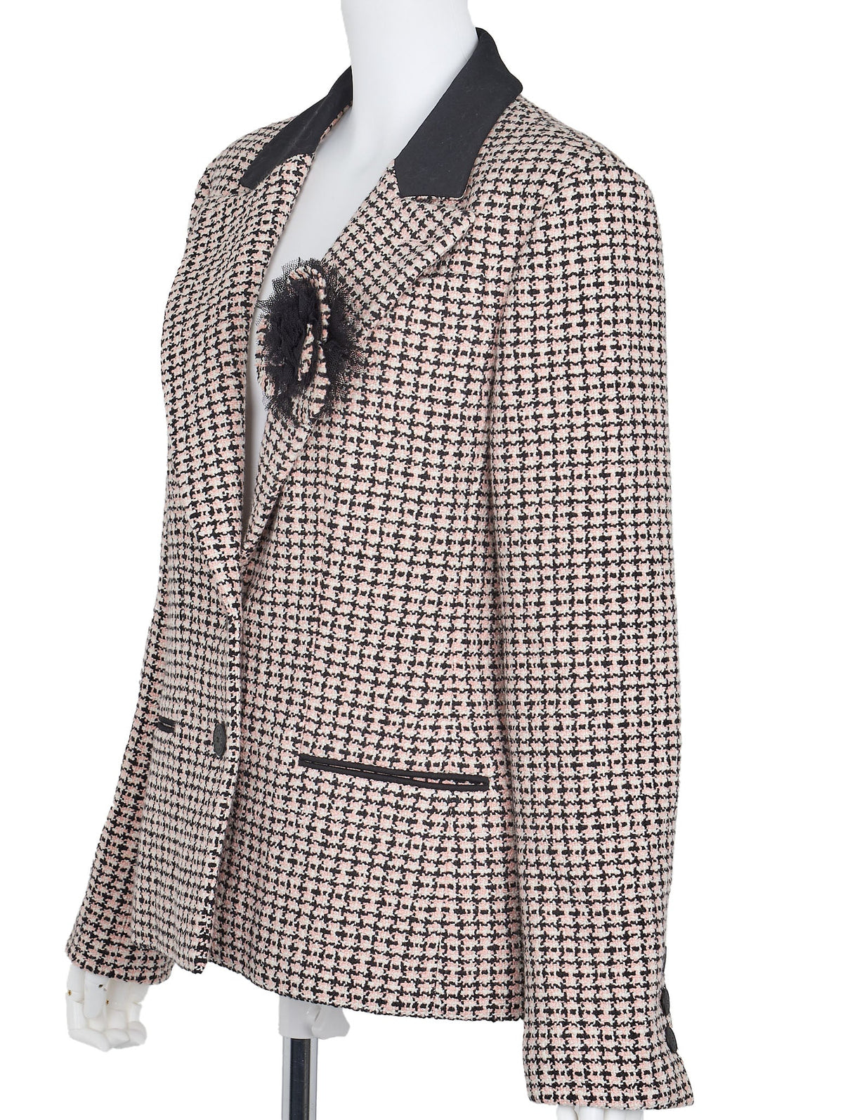 Pre-Owned Tweed Jacket, Coco Button Corsage, Cotton, Pink, Gold-Tone Hardware, Pre-Owned