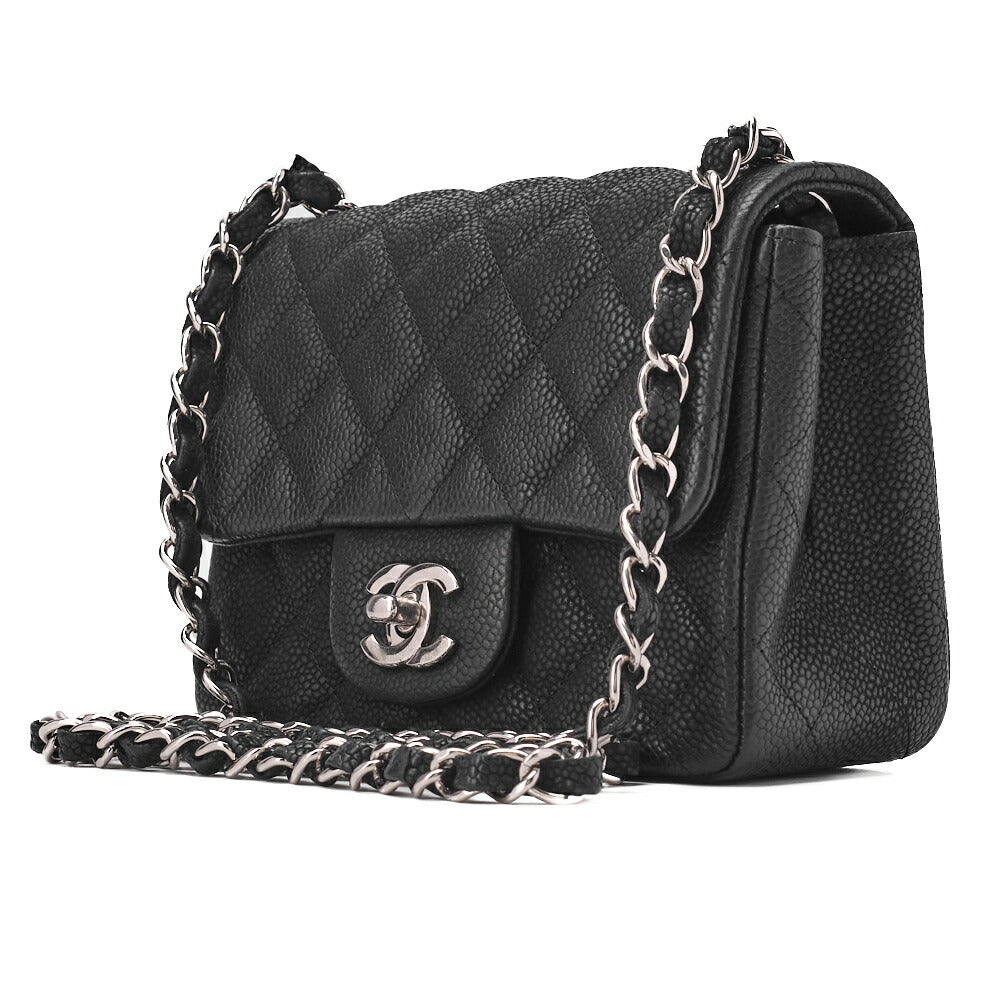 Pre-Owned Schultertasche Mini Matelassé Caviar Skin Schwarz Silberfarbene Hardware Pre-Owned