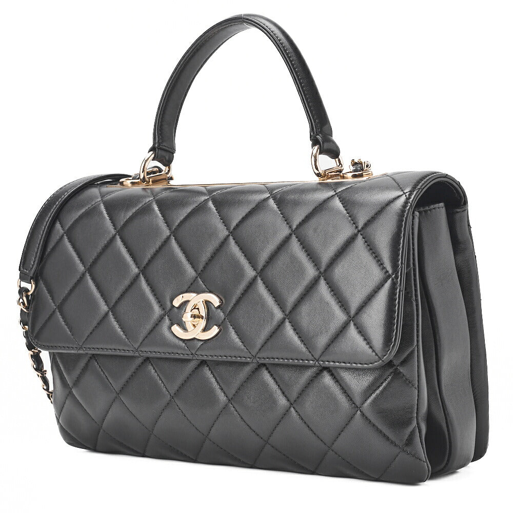 Pre-Owned Schultertasche, Matelassé, 2WAY, Lammleder, Schwarz, Goldfarbene Hardware, Pre-Owned