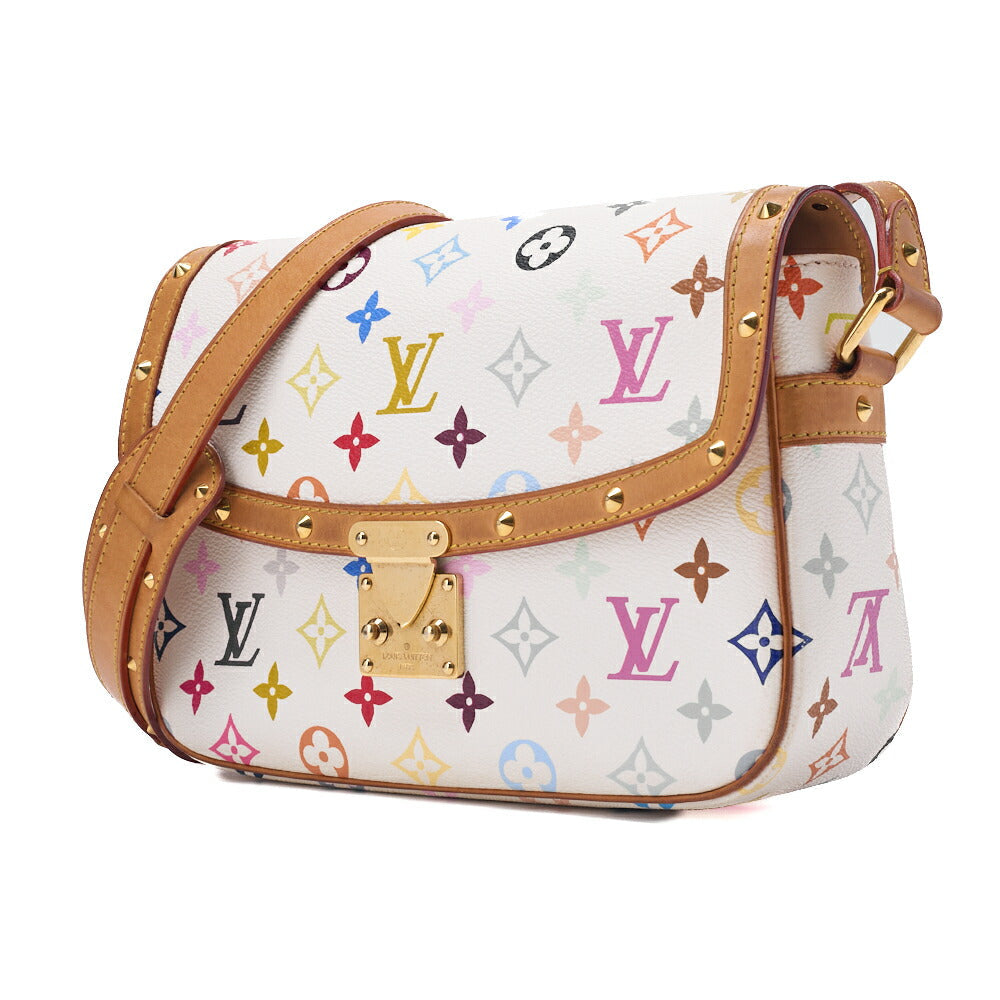 Pre-Owned Vuitton Shoulder Bag, Monogram Multicolor, Canvas, White, Gold-Tone Hardware, Pre-Owned
