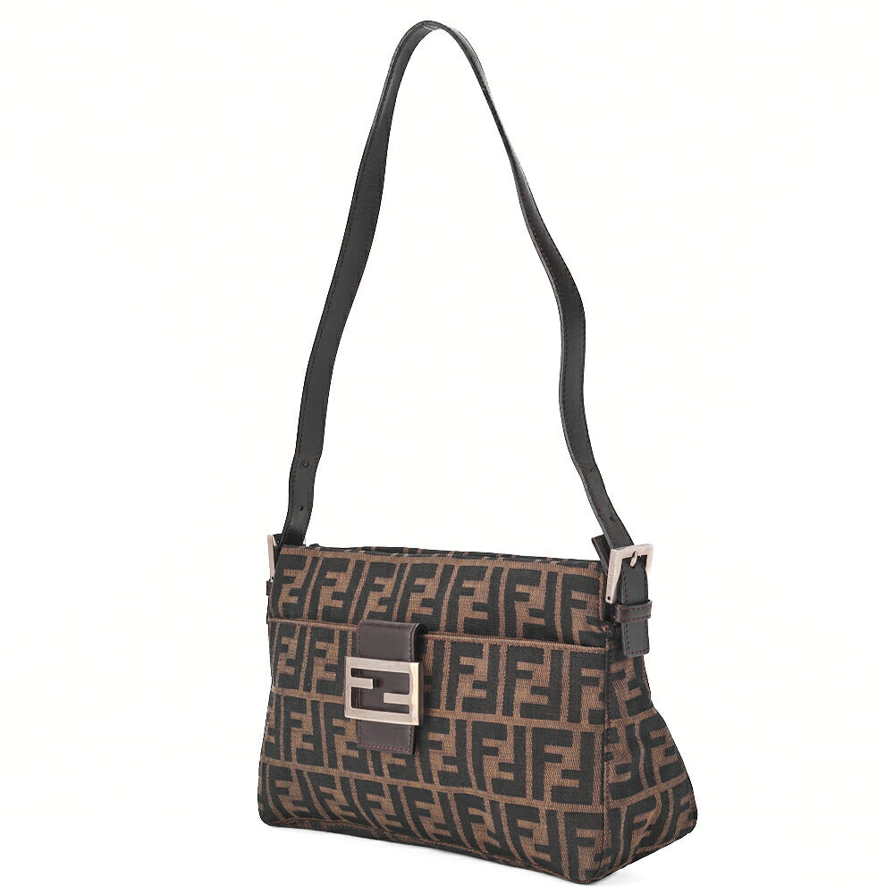 Pre-Owned Shoulder Bag Zucca Canvas Leather Brown Silver-Tone Hardware Pre-Owned