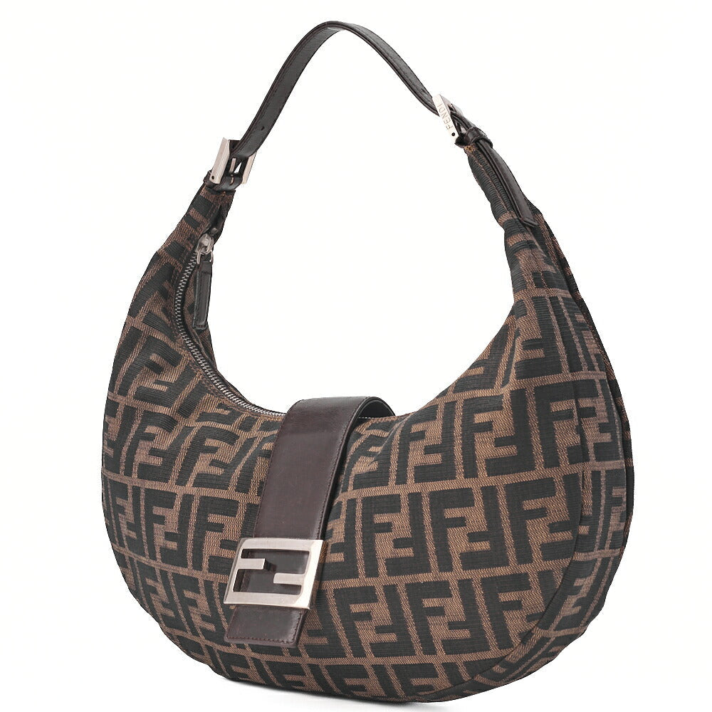 Pre-Owned Shoulder Bag Zucca Canvas Leather Brown Silver-Tone Hardware Pre-Owned