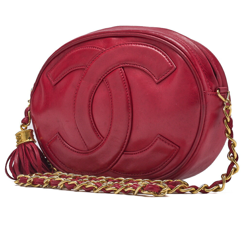 Sac bandoulière d'occasion, Coco Mark avec bandoulière à franges et chaîne, cuir d'agneau, rouge, finitions dorées, d'occasion